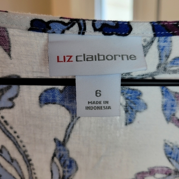 NWT Liz Claiborne‎ Linen Floral Flowey Shortsleeve Dress, Size 6, Wedding Guest - Picture 9 of 10